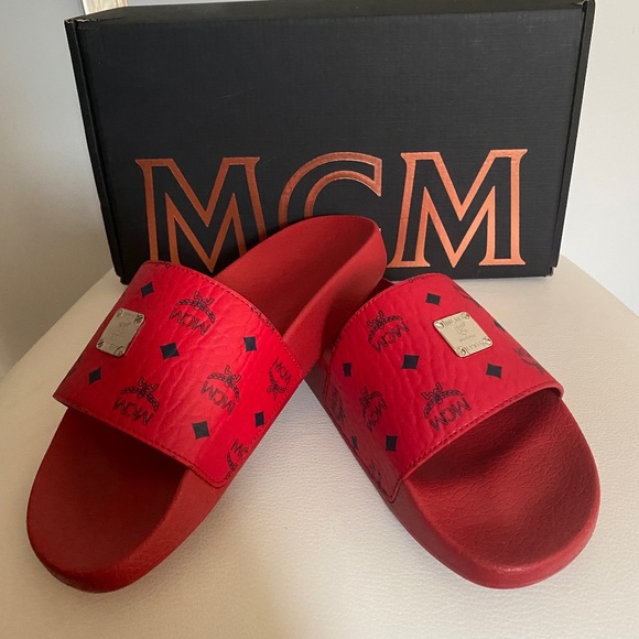 MCM Monogram Print Rubber Slides - Picture 1 of 4